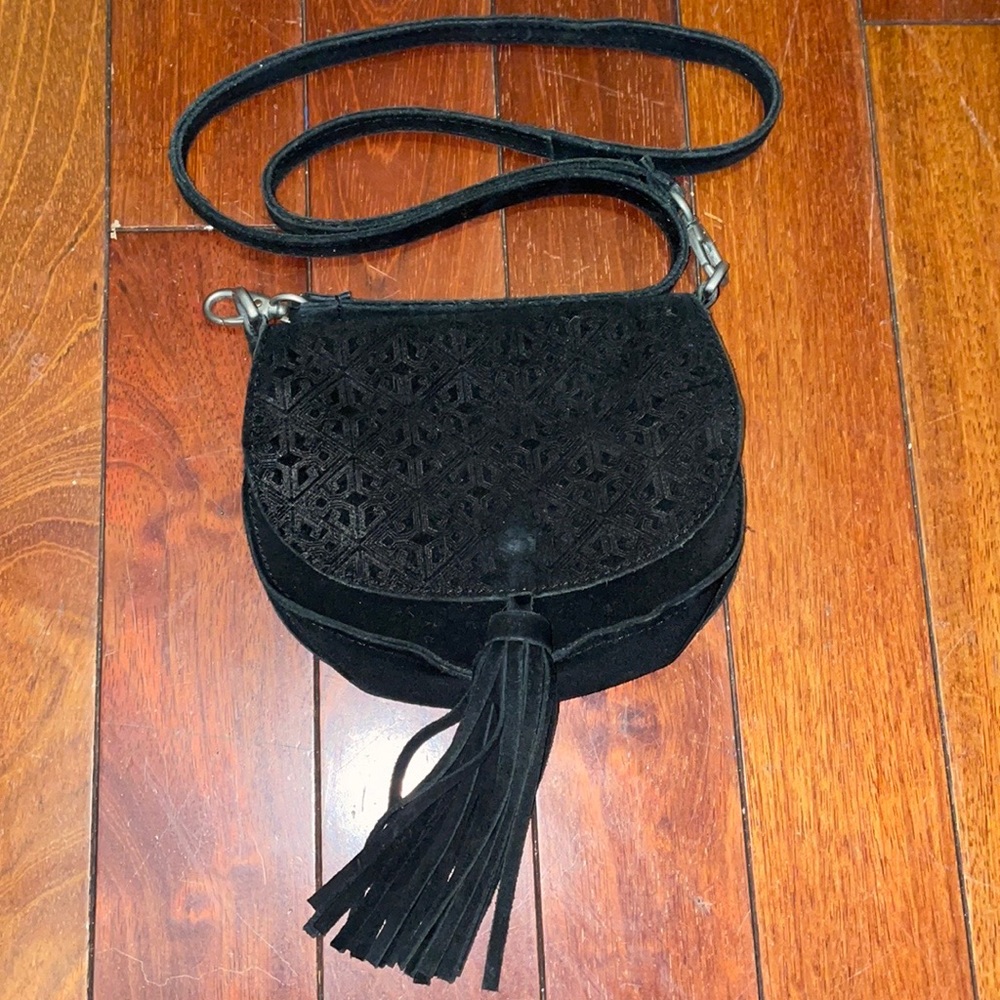Ecote Black Leather Crossbody Tassle Purse